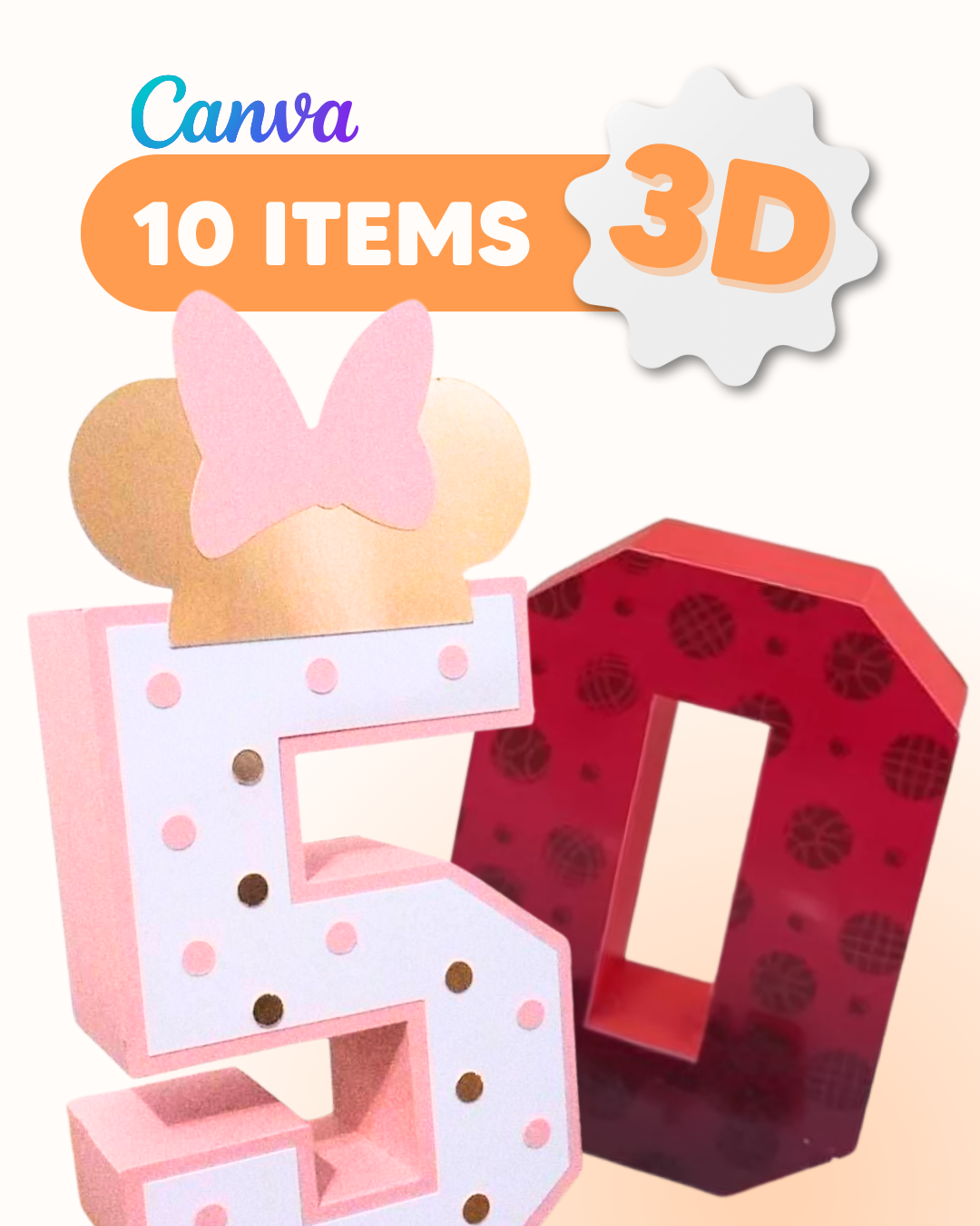 Números 3D editables en Canva - 10 piezas