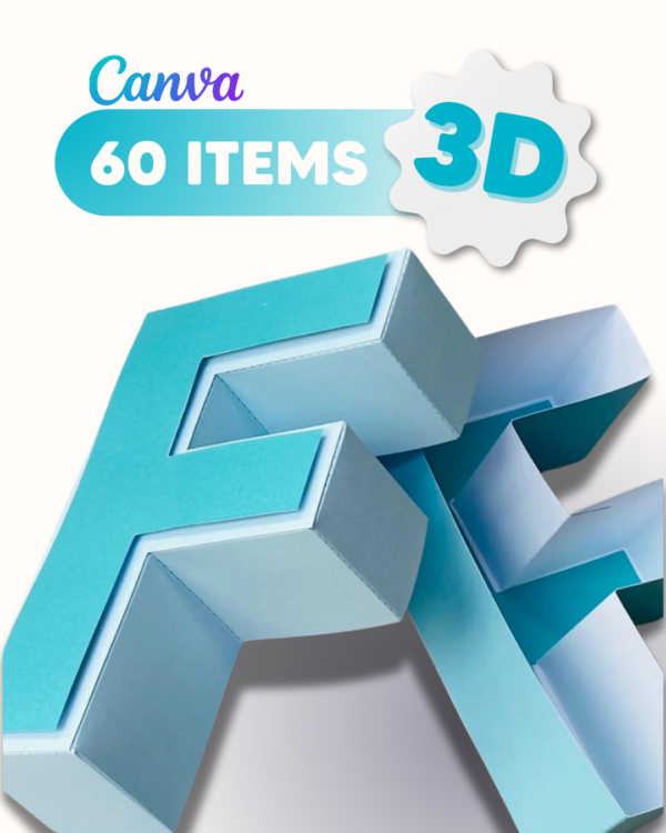 Letras 3D editables en Canva - 60 piezas